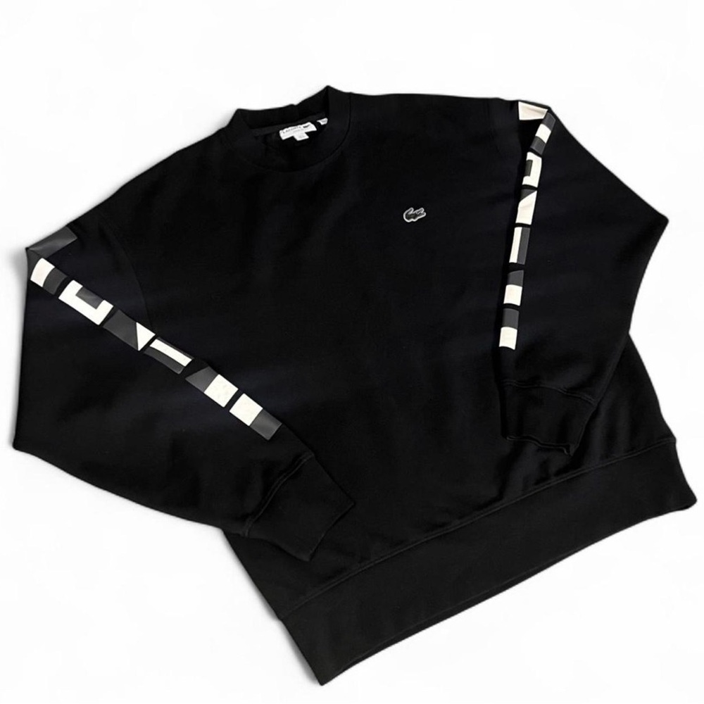Lacoste Black Loose Fit Reflective Monogram Sleeve Crewneck Size medium
